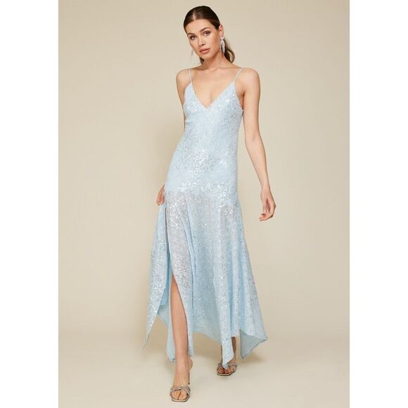 Line & Dot Dresses & Skirts - Line & Dot Women's Eros Maxi Dress in Sky Blue Sequined Voile Fabric size XS NWO